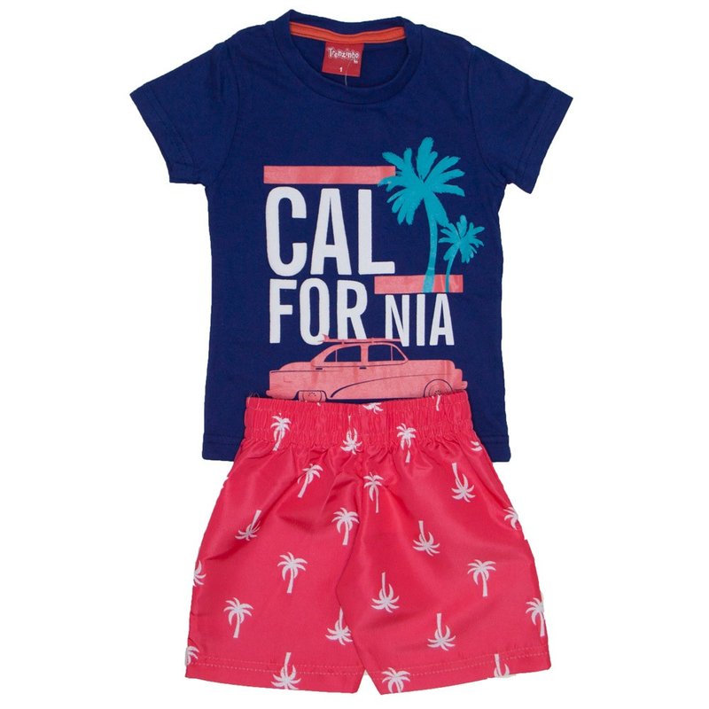 conjunto menino california camiseta marinho e bermuda de tactel coral 4226