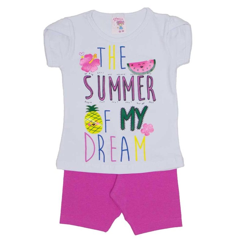 conjunto blusa off summer com manga sobreposta e shorts de cotton rosa 3464