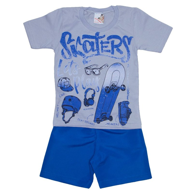 conjunto menino camiseta cinza e shorts de tactel azul royal 7461 01