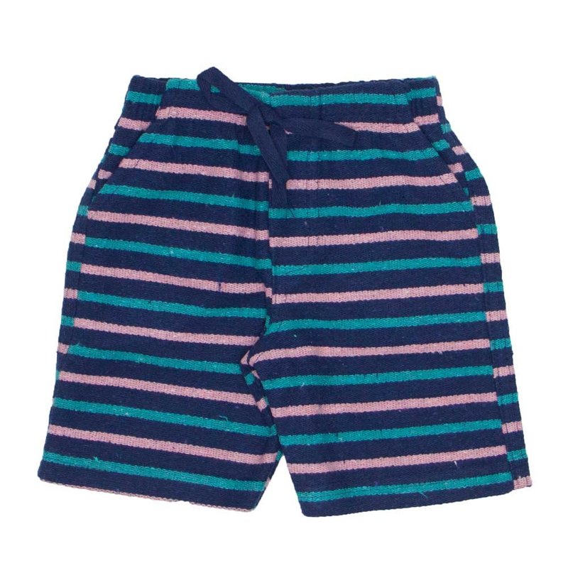 shorts de tecido pier listrado marinho coral e verde com bolso braguilha e cordao 7487