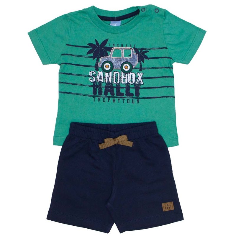 conjunto bebe menino camiseta verde sandbox e bermuda de moletinho marinho 4032