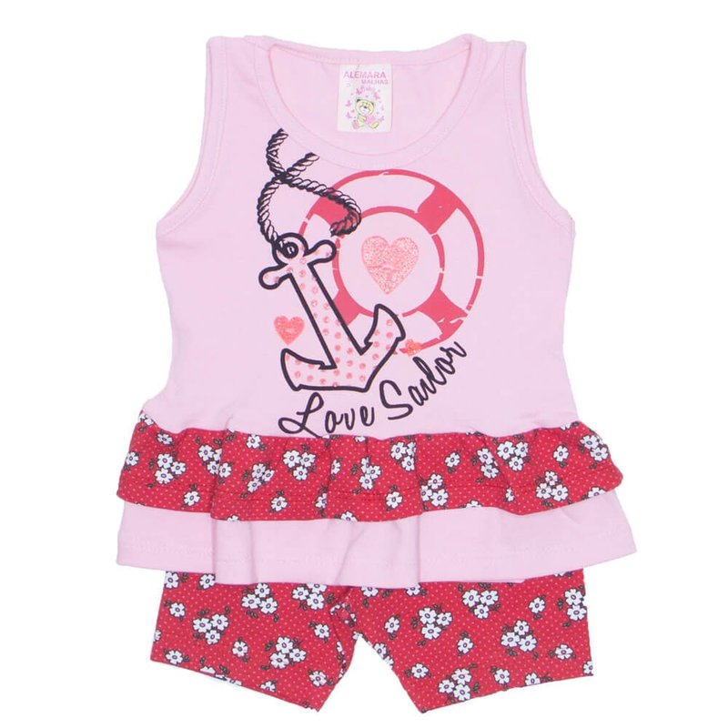 conjunto bata rosa cotton com babados e shorts vermelho ale 2410 ros 01