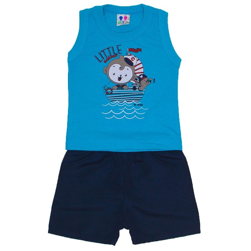 conjunto menino azul turquesa com silk little marinheiro e bermuda tactel wkd 202 azt 01