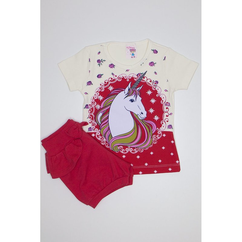 conjunto para menina blusa de cotton off vermelho com manga e strass e shorts bombachinha com babado e laco ale 3423 off 02