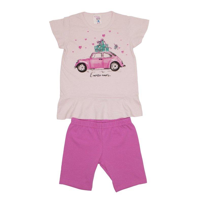conjunto blusa rosa bebe fusca rosa e shorts pink ale 3408 ros 01