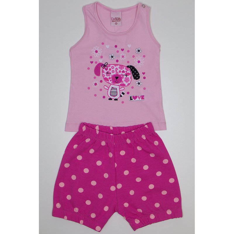 conjunto infantil feminino rosa com shorts pink poa lik 1818 ros 01