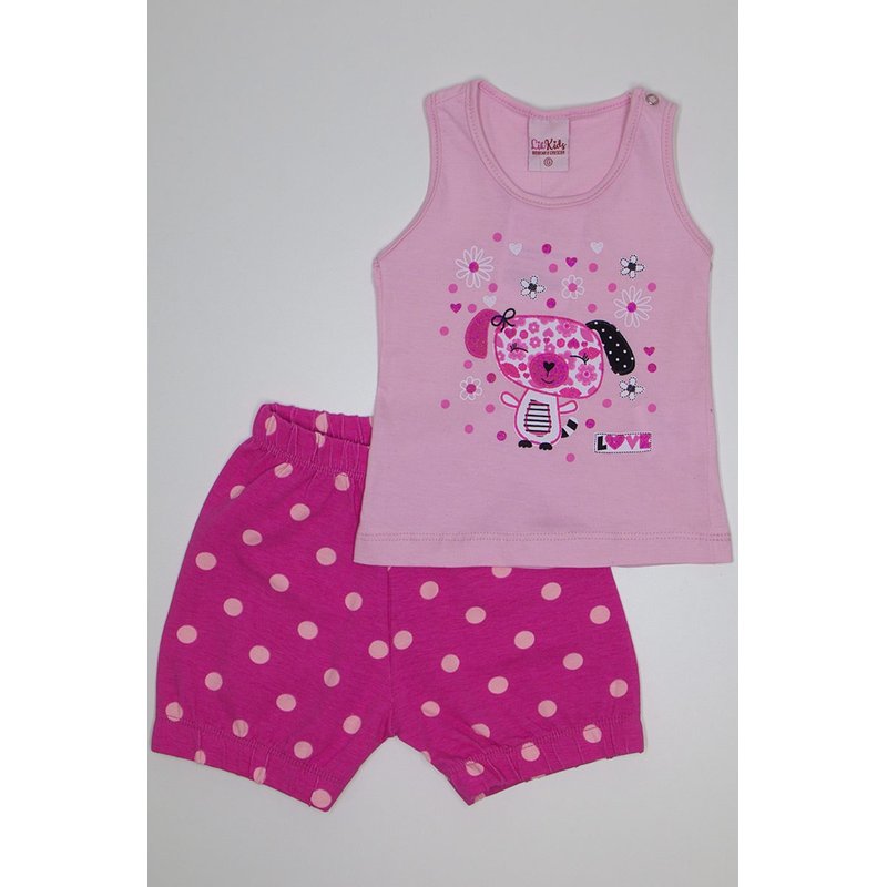 conjunto infantil feminino rosa com shorts pink poa lik 1818 ros 02