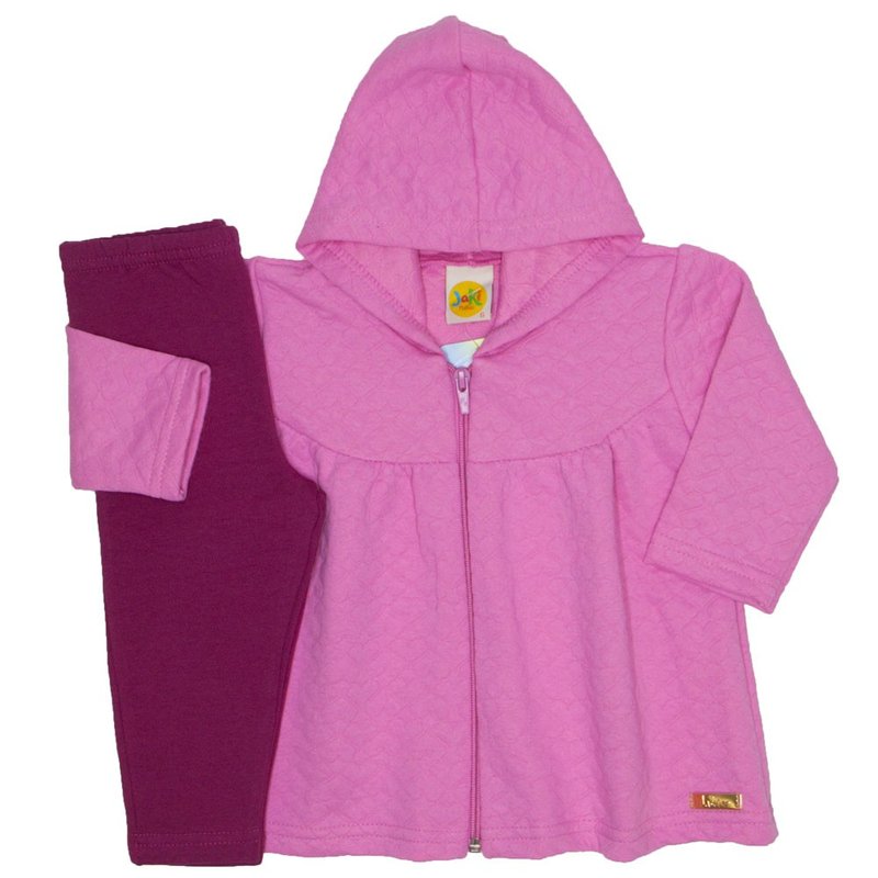 conjunto menina matelasse coracao rosa chiclete 9501