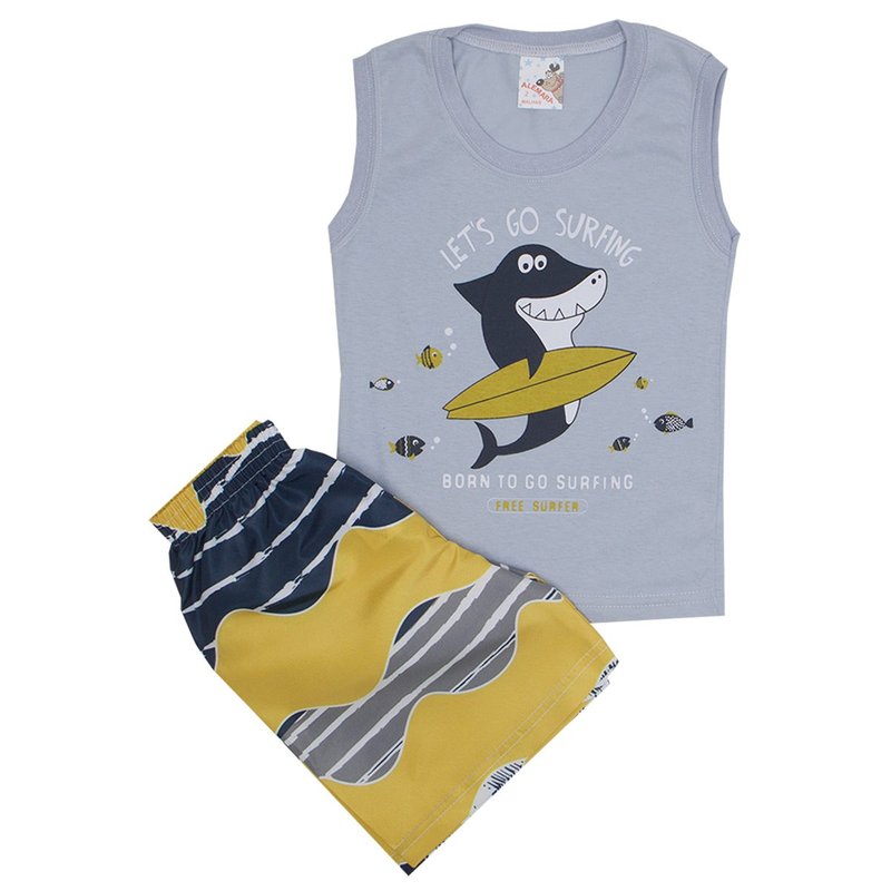 conjunto masculino regata cinza surf e shorts tactel amarelo ale 7406 cin 02