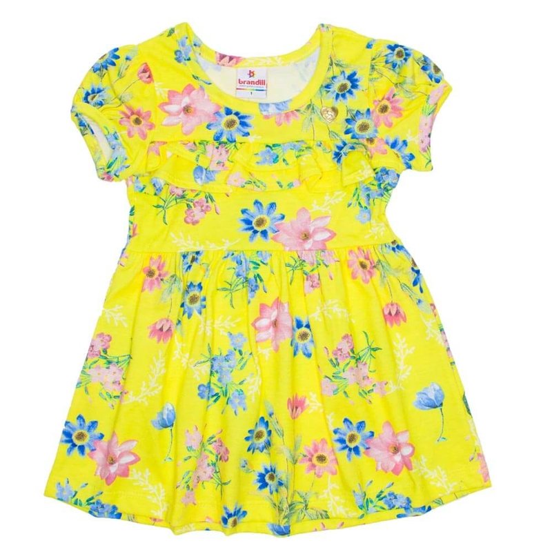 vestido infantil amarelo floral com babado brandili 01