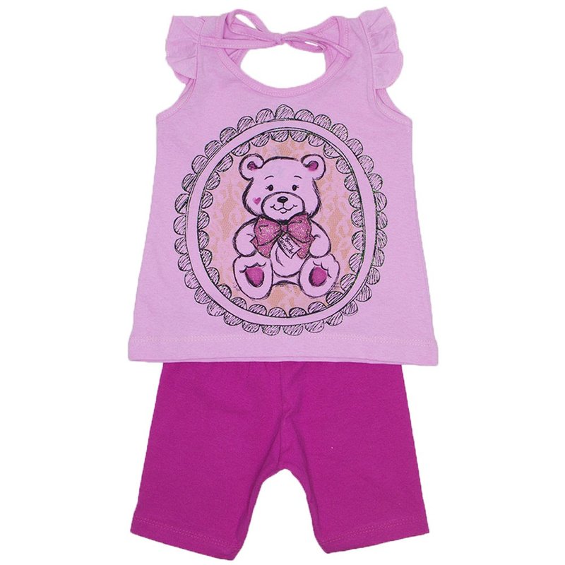 conjunto bebe menina rosa ursinho shorts pink wkd 132 ros 01