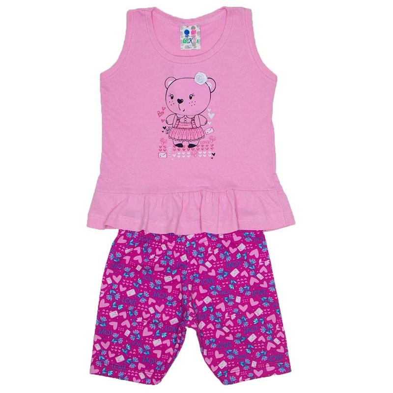 conjunto menina rosa chiclete shorts estampado pink wki 292 ros 01