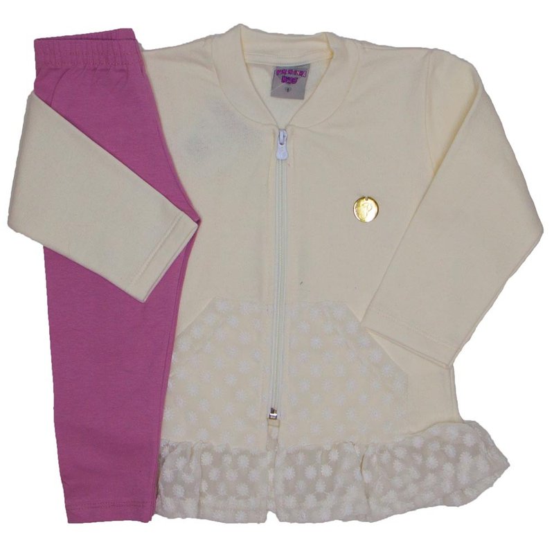 conjunto jaqueta de moletom com legging of white 3615