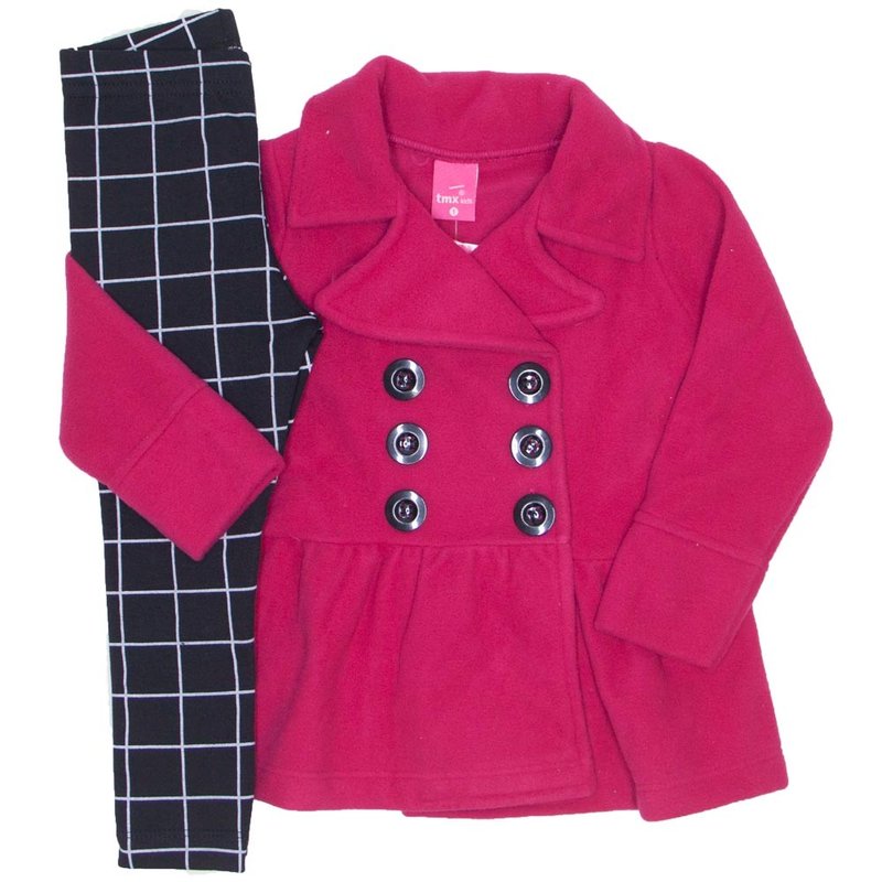 conjunto casaco microsoft pink e legging preta xadrez 1167