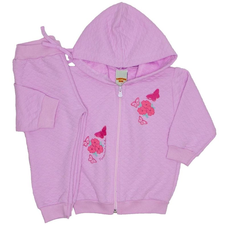 conjunto jaqueta matelasse com capuz rosa bebe 3602