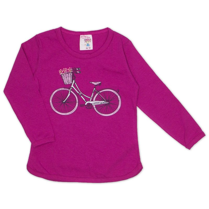 blusa cotton manga com friso e strass bicicleta pink 19051