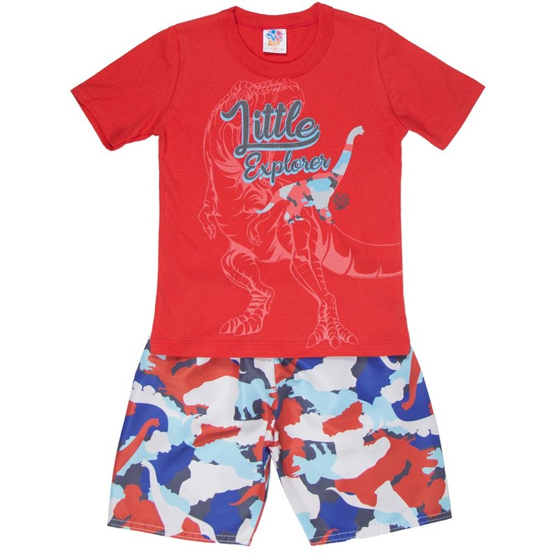 Conjunto Infantil Masculino Camiseta e Bermuda Tactel Vermelho/Vermelho