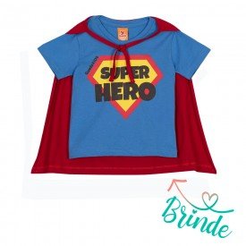camiseta infantil masculina super hero brinde capa azul vermelho 22100 9705 2