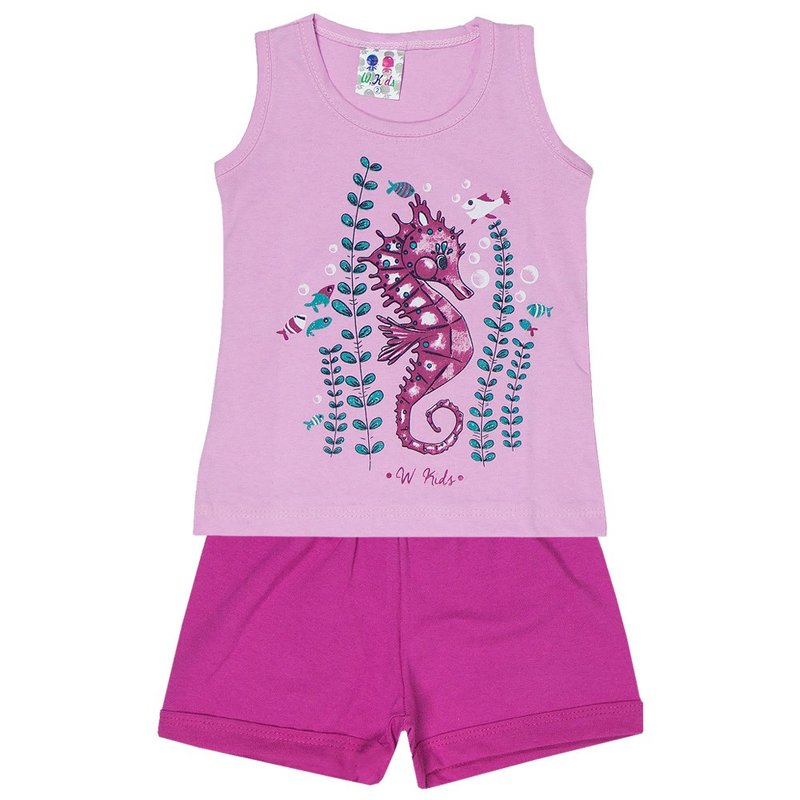 conjunto regata rosa fundo mar com glitter e shorts pink 126 00529