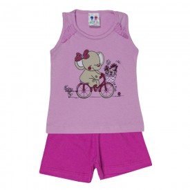 conjunto menina rosa silk elefante com glitter e shorts 195 00535