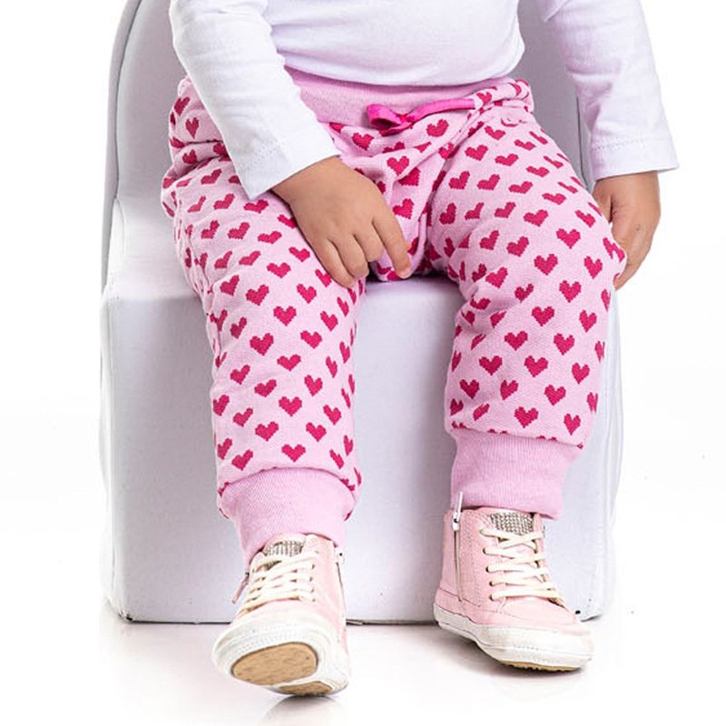 calca infantil feminina moletom coracao rosa claro 4816 4943 9910