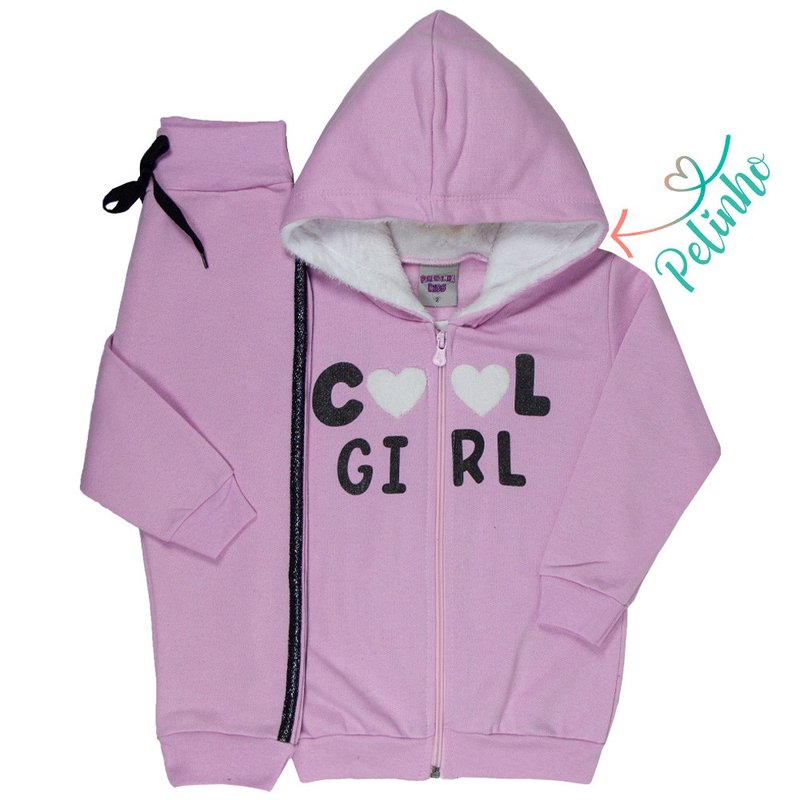 conjunto infantil feminino jaqueta e calca cool girl rosa claro 4818 9848 2