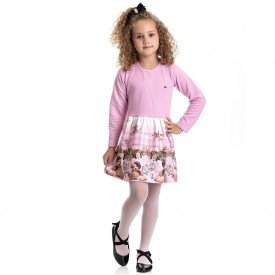 vestido infantil feminino matelasse ursinho rosa claro 4841 9877