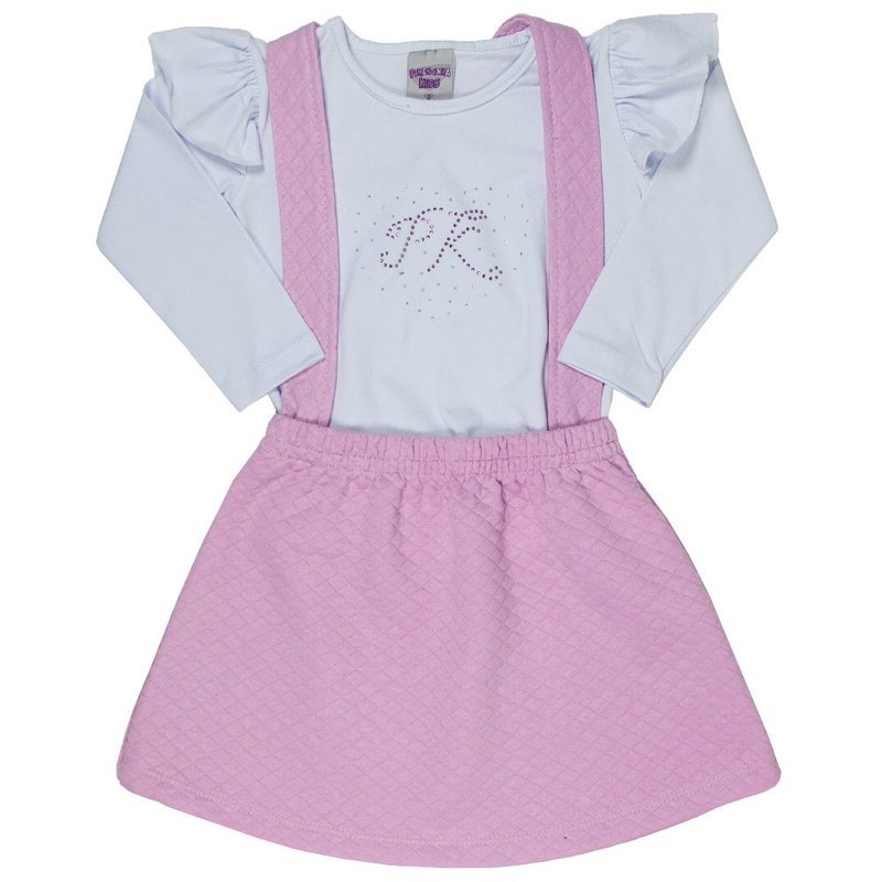 conjunto infantil feminino salopete rosa e blusa branca 4826 9860