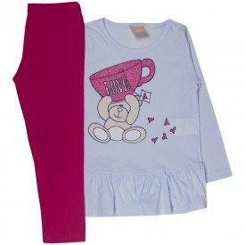 conjunto infantil menina blusa branca love e legging pink 1318 9998