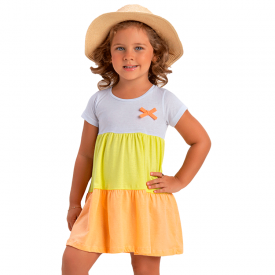 vestido infantil menina recortes branco verde laranja 1390 10456