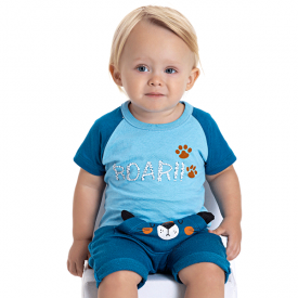 conjunto bebe menino camiseta roarh e saruel azul 5175 10553