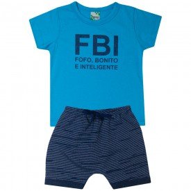 10802 conjunto infantil menino camiseta azul fbi e bermuda marinho 1803