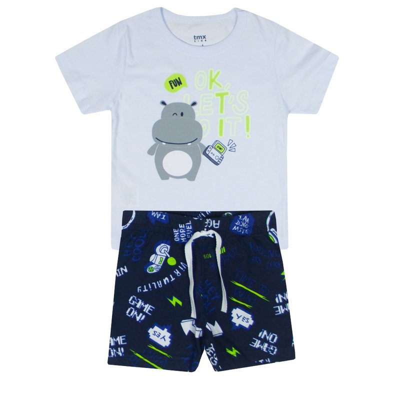 Pijama Infantil Menino Brilha no Escuro Branco/Azul
