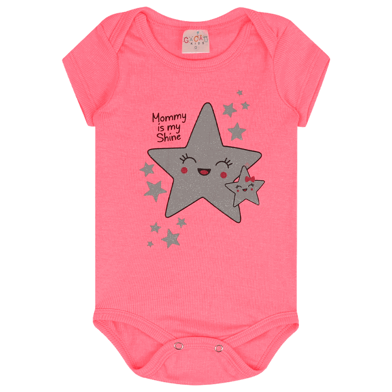 Conjunto Bebê Body Estrelas Rosa Neon + Tapa Fraldas Estampado